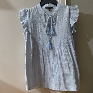Diane Gilman Sky Blue Ruffle Sleeve Blouse Size XS